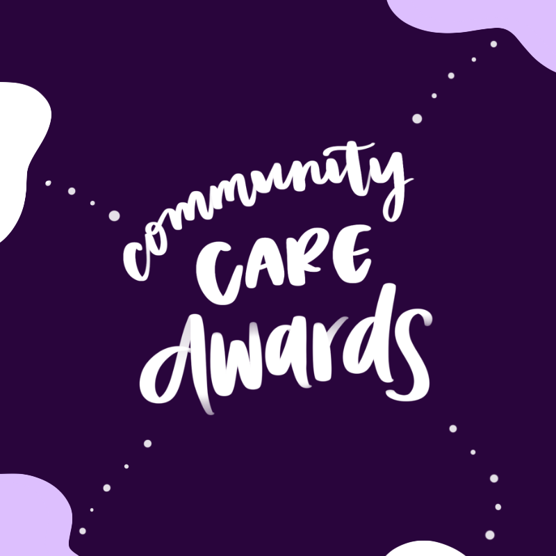 Graphic with Community Care Awards in hand lettering